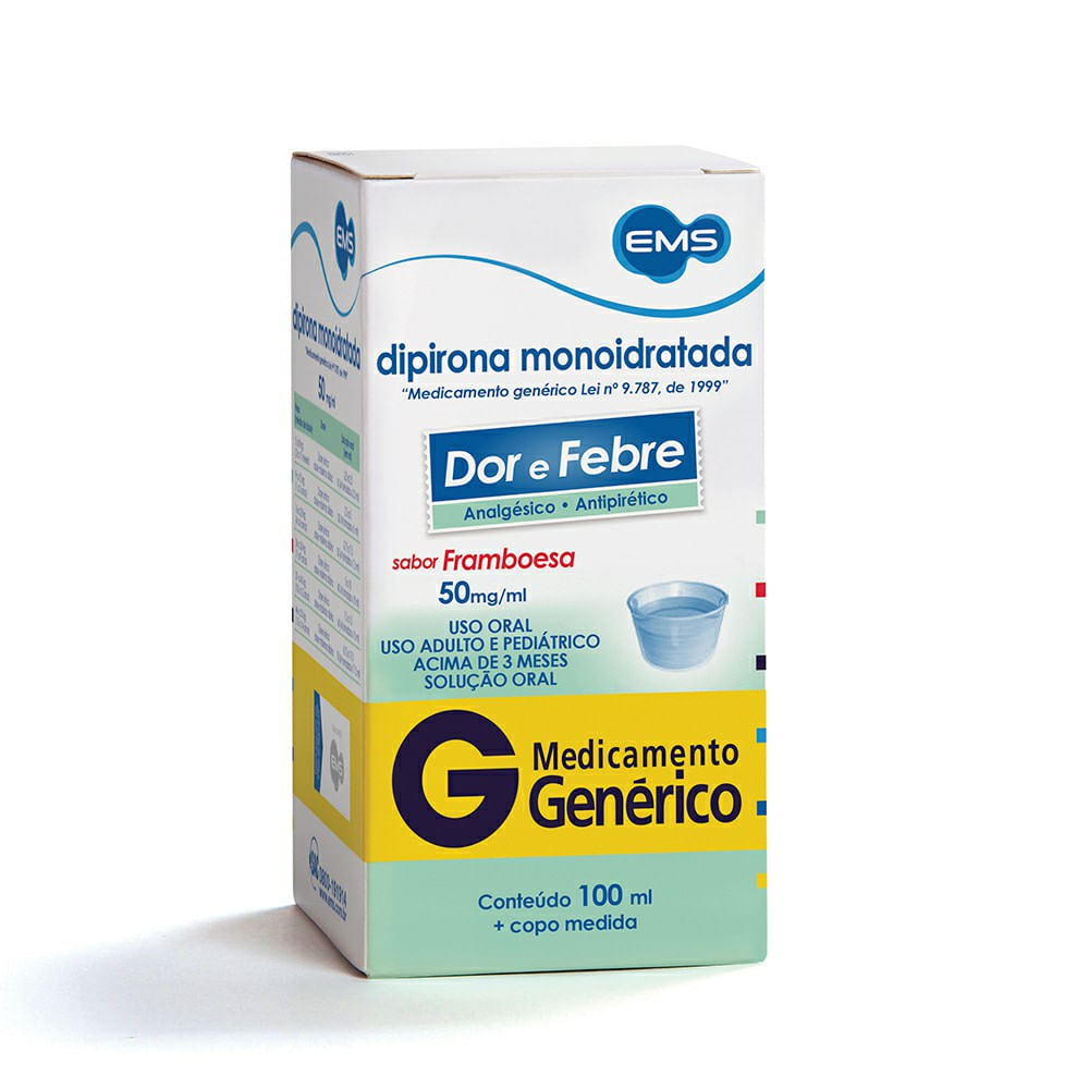 Dipirona Monoidratada 50mg/ml Ems Gen&eacute;rico Solu&ccedil;&atilde;o Oral Sabor Framboesa 100ml + Copo Medida