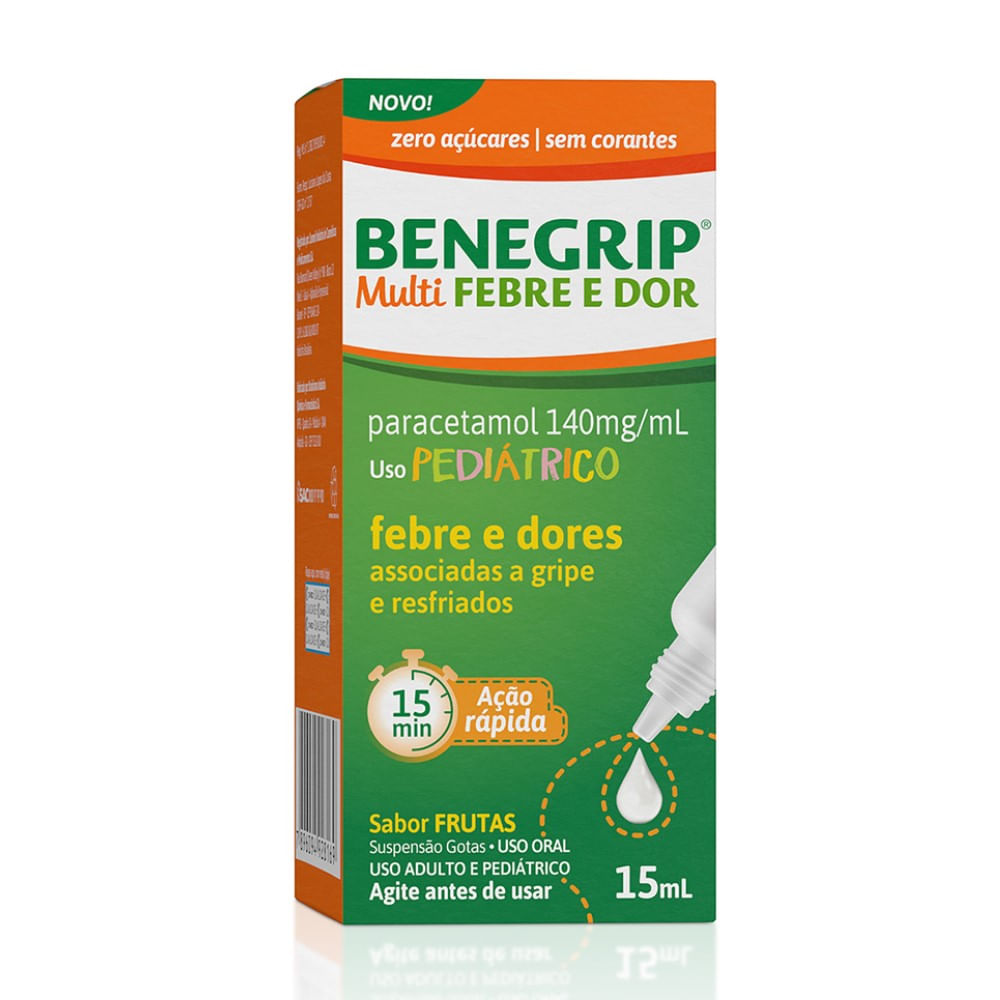 Benegrip Multi Febre e Dor Suspens&atilde;o Gotas 15ml