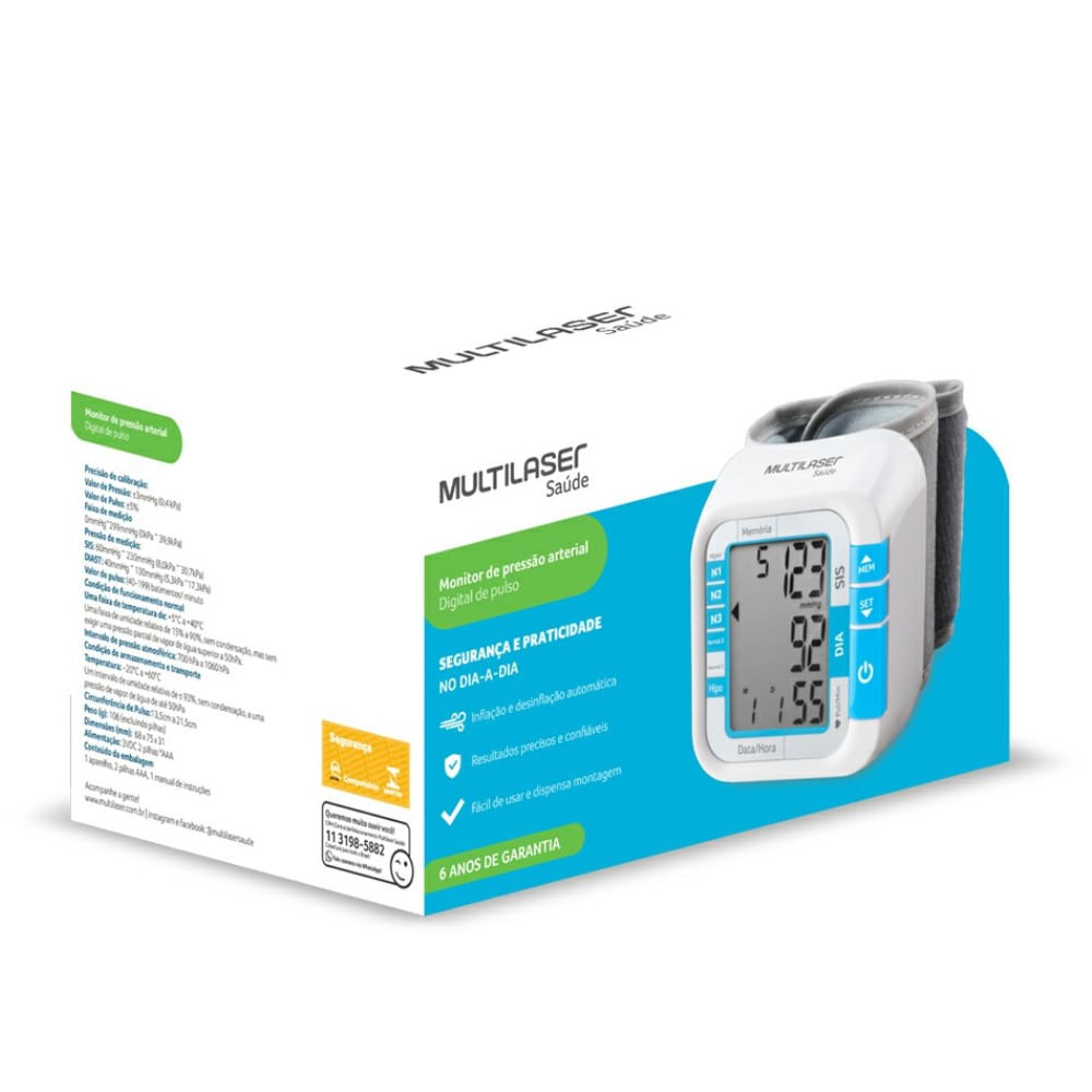 Monitor De Pressão Arterial De Pulso Multilaser Saúde HC204