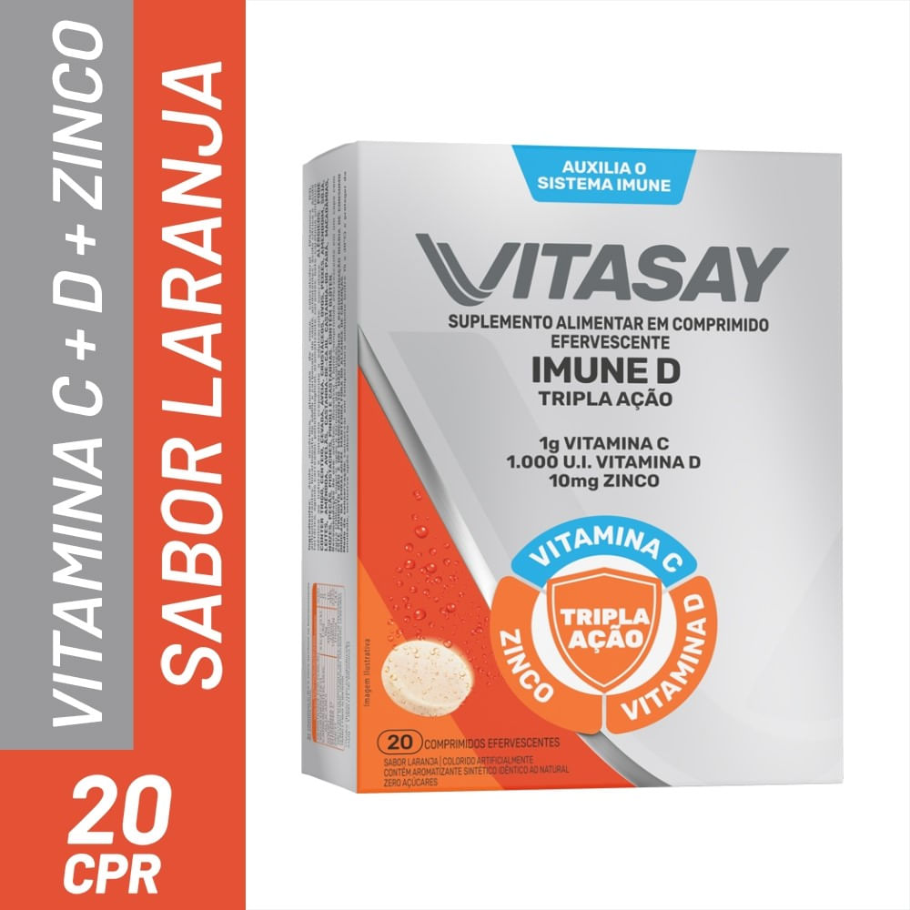 Suplemento Alimentar Vitasay Imune D Tripla A&ccedil;&atilde;o 20 Comprimidos Efervescentes