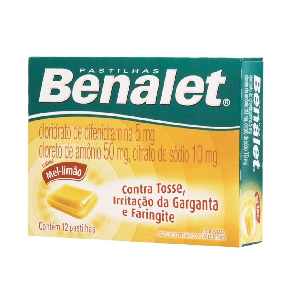 Pastilhas Para Garganta Benalet Sabor Mel E Limão 12 Pastilhas ...
