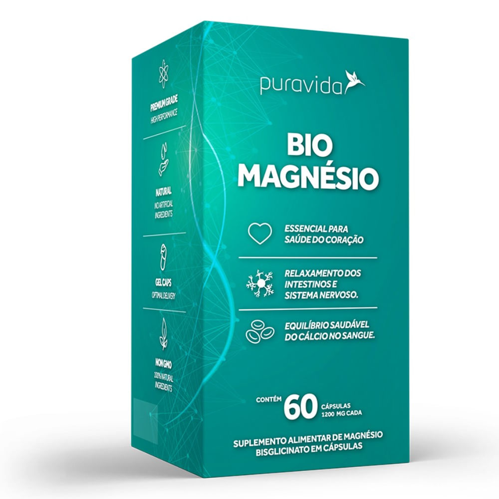 Suplemento Alimentar Puravida Bio Magn&eacute;sio 60 C&aacute;psulas