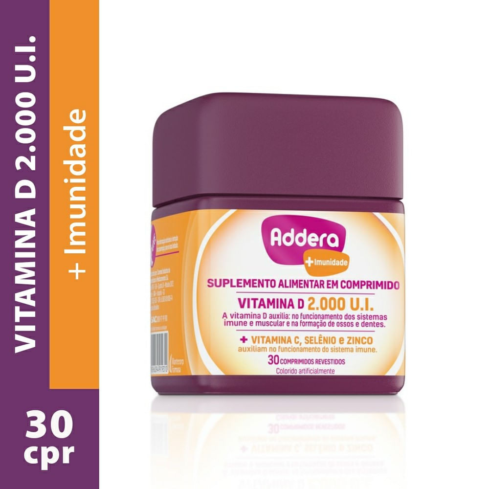 Suplemento Alimentar Addera + Imunidade Vitamina D 2.000 U.I 30 Comprimidos