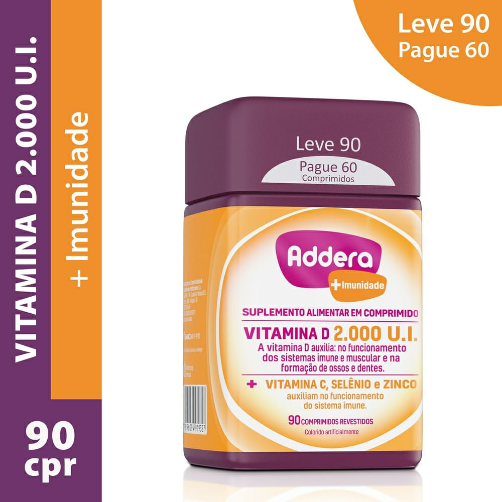 Suplemento Alimentar Addera + Imunidade Vitamina D 3 2.000Ui 90 Comprimidos