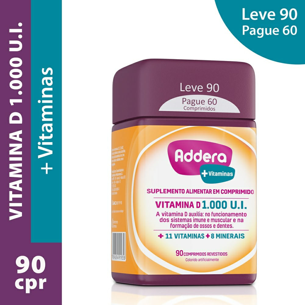 Suplemento Alimentar Addera + Vitaminas 90 Comprimidos