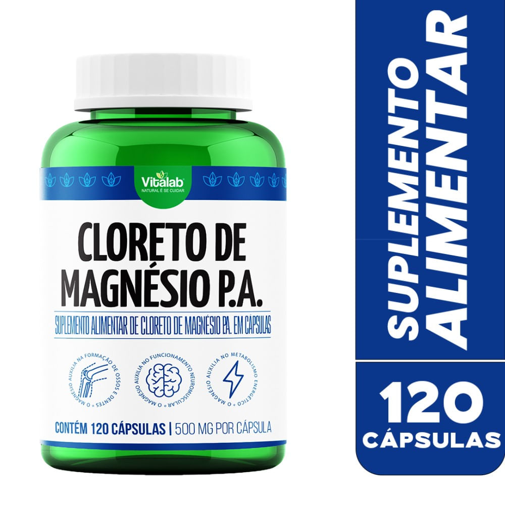 Cloreto De Magn&eacute;sio P.A 500mg Vitalab 120 C&aacute;psulas
