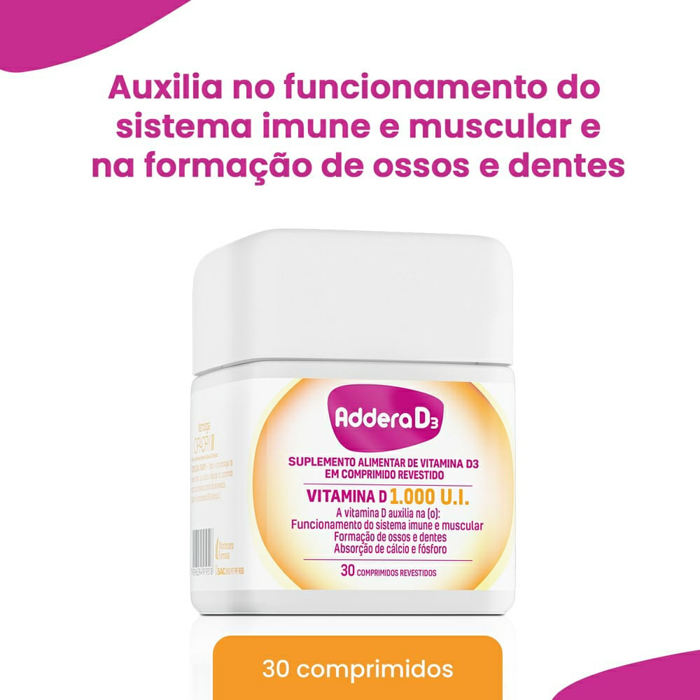 Suplemento Alimentar Addera D3 1000Ui 30 Comprimidos