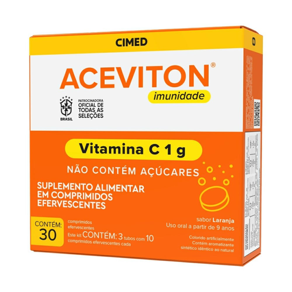 Suplemento Alimentar Aceviton 1g  Vitamina C 30 Comprimidos Efervescentes