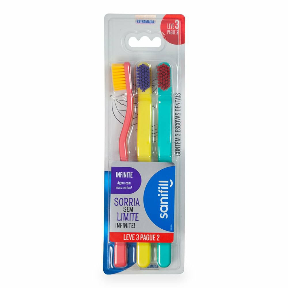 Escova Dental Sanifill Infinite Cerdas Extramacias Cores Sortidas 3 Unidades