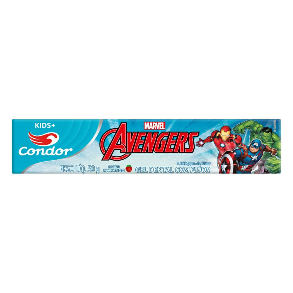 Gel Dental Condor Kids Marvel Avengers Com Flúor Morango 50g