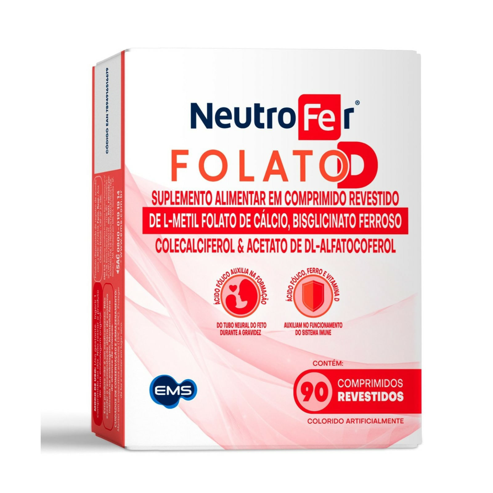 Suplemento Alimentar Ems Neutrofer Folato D 90 Comprimidos Revestidos