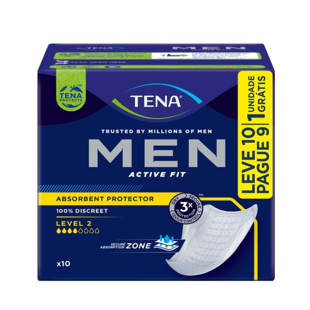 Absorvente Protetor Masculino Tena Men Active Fit Level 2 Médio 10 Unidades