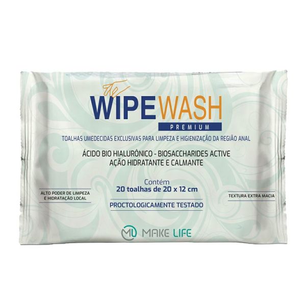 Toalha Umedecida Exclusiva para Limpeza e Higienização da Região Anal Wipewash Premium 20 Unidades