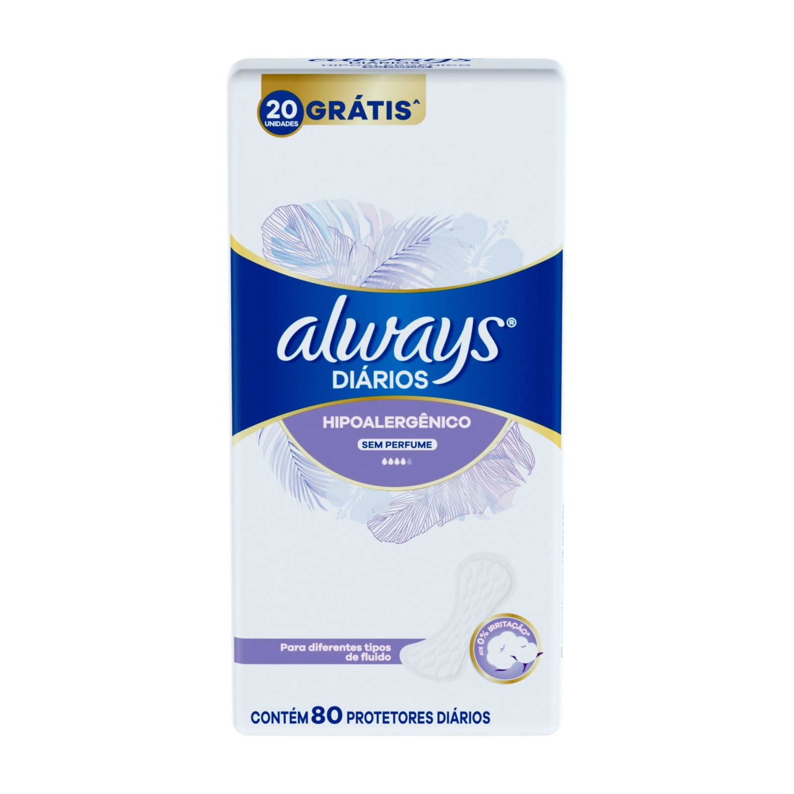 Protetor Diário Always Sensitive sem Perfume 80 Unidades