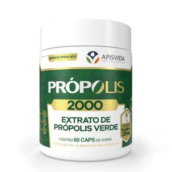 Extrato de Própolis Verde Apisvida Própolis 2000 - 60 Capsulas