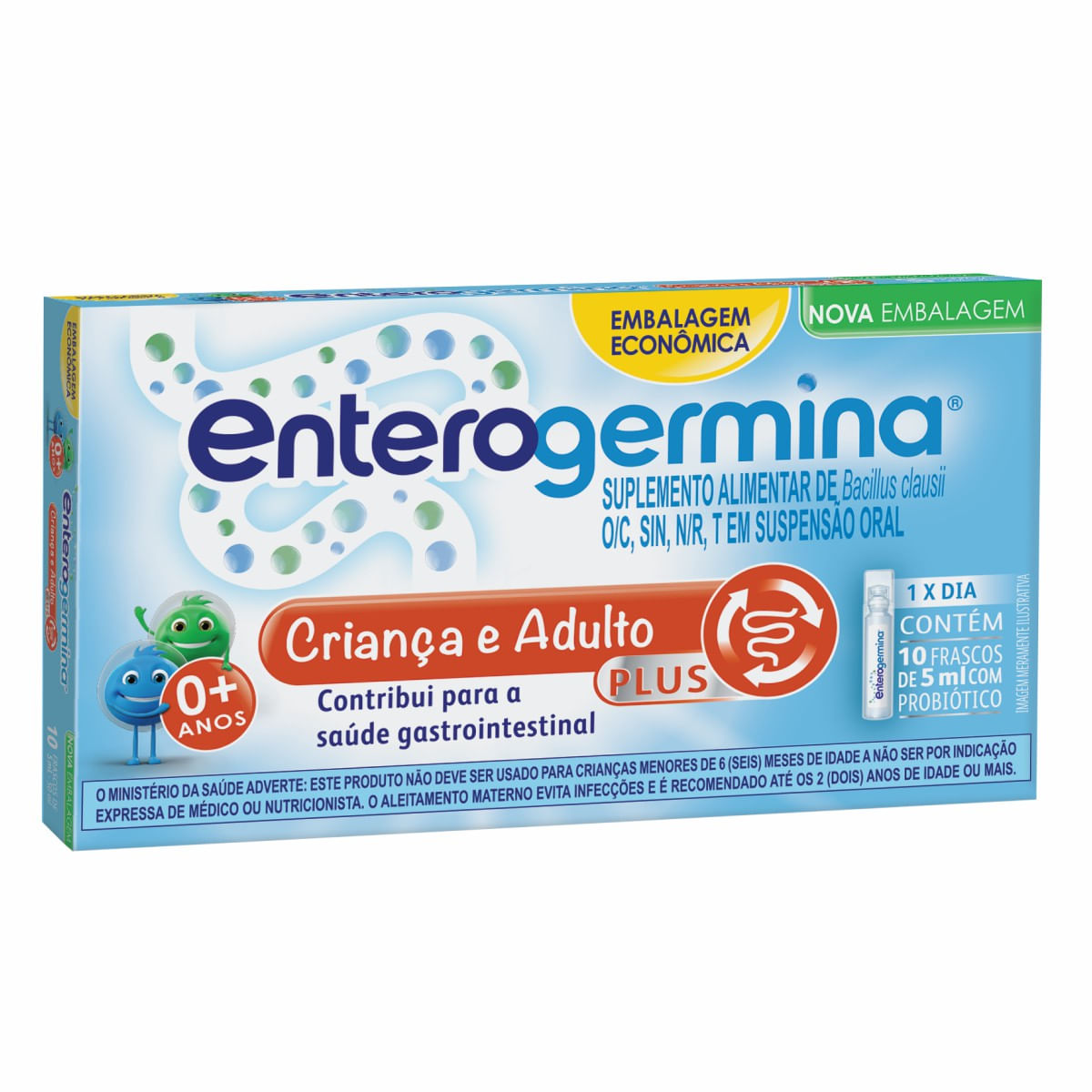 Probiótico Enterogermina Plus Tamanho Família 10 Frascos De 5ml Cada