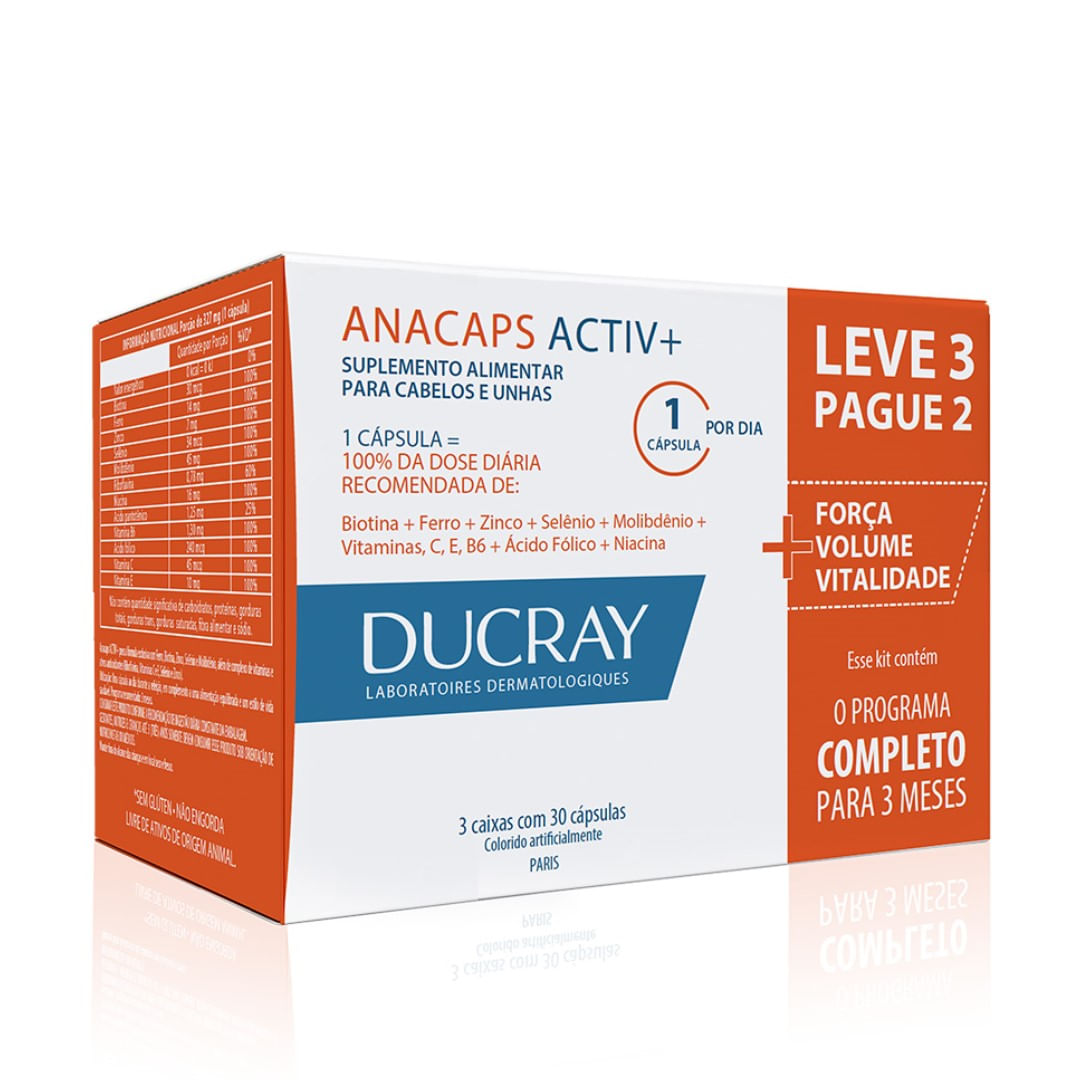 Suplemento Alimentar Ducray Anacaps Activ+ 90 Cápsulas
