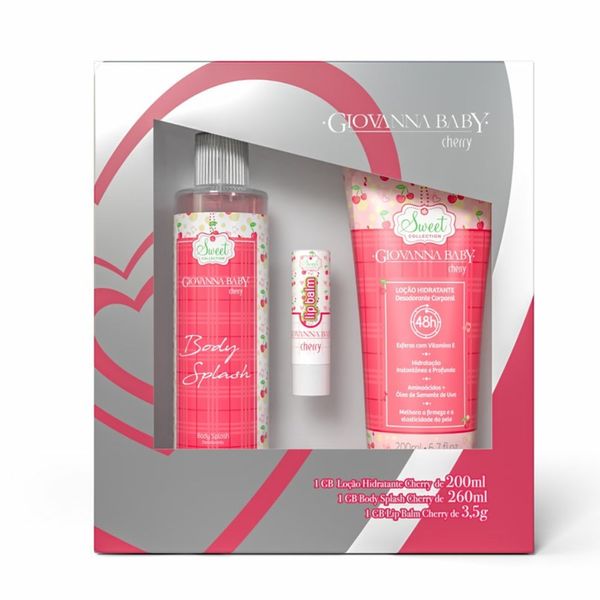 Kit Giovanna Baby Cherry Loção Hidratante 200ml + Body Splash 260ml + Lip Balm 3,5g