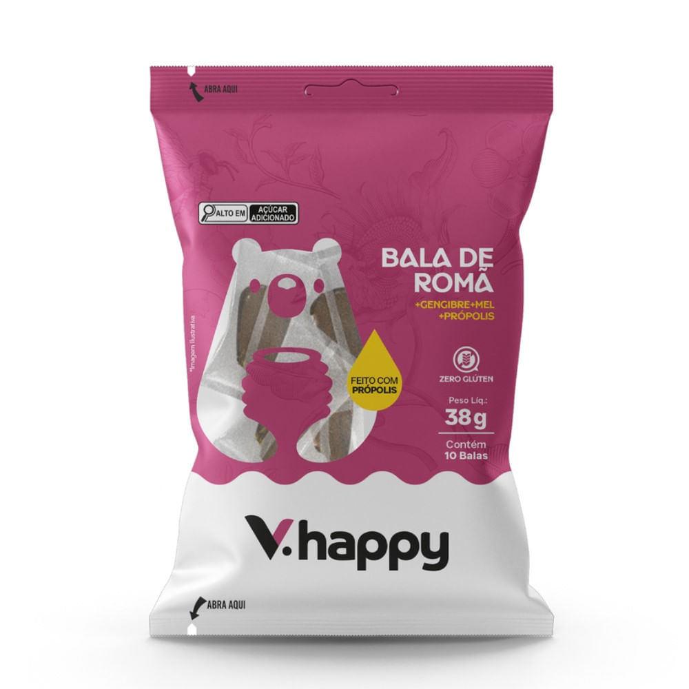 Bala de Romã, Gengibre, Mel e Própolis V.happy 38g