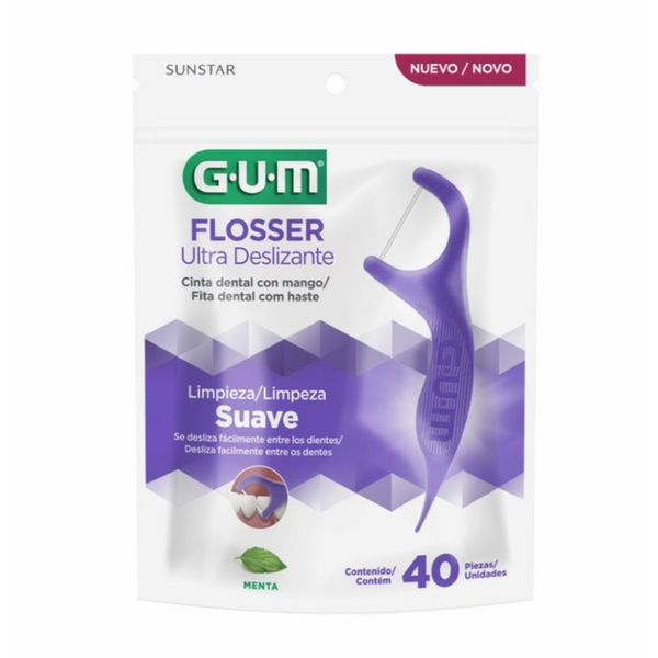 Fio Dental Com Haste Gum Flosser Ultra deslizante 40 Unidades