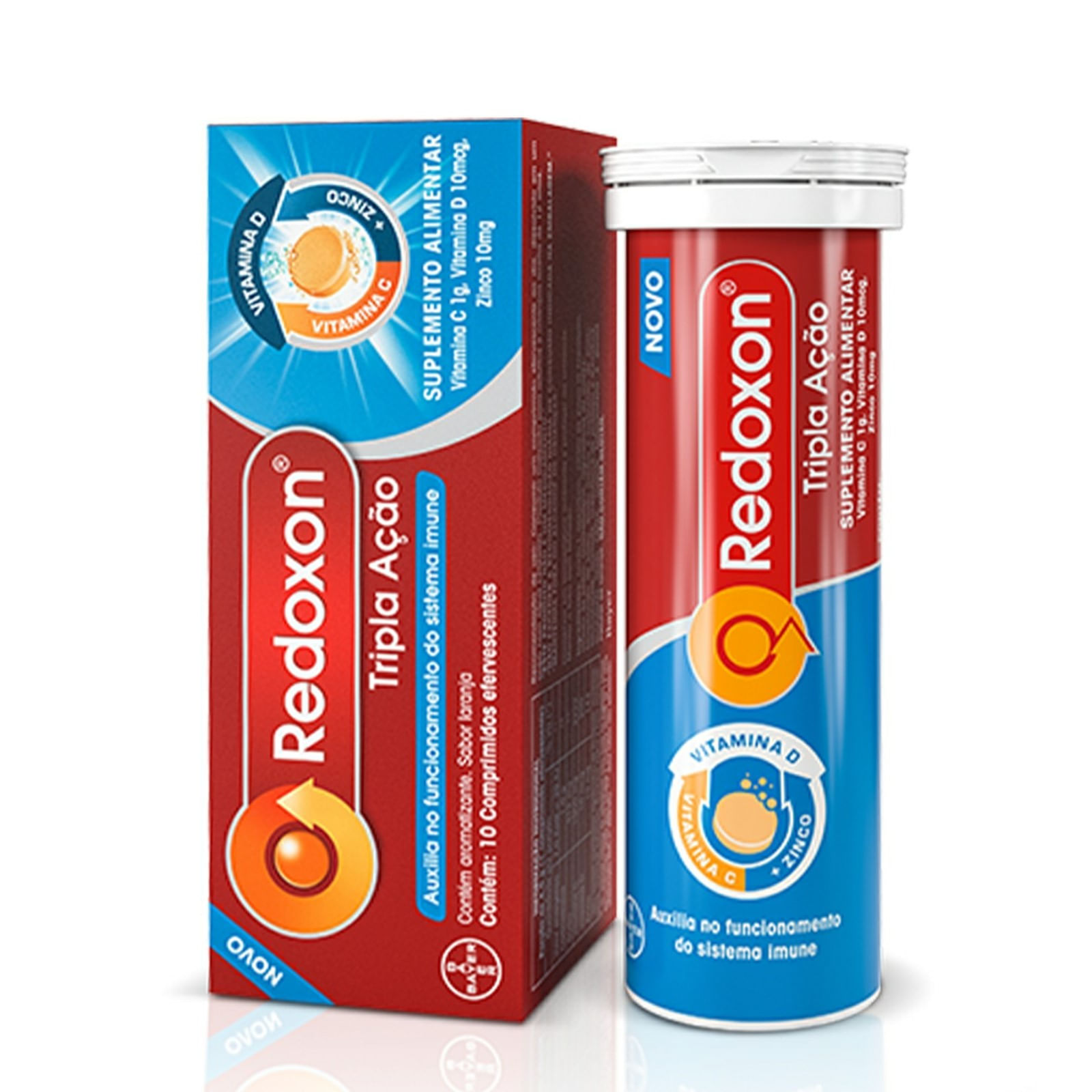 Redoxon Tripla Ação Vitamina C D e Zinco 10 Comprimidos Efervescentes Sabor Laranja