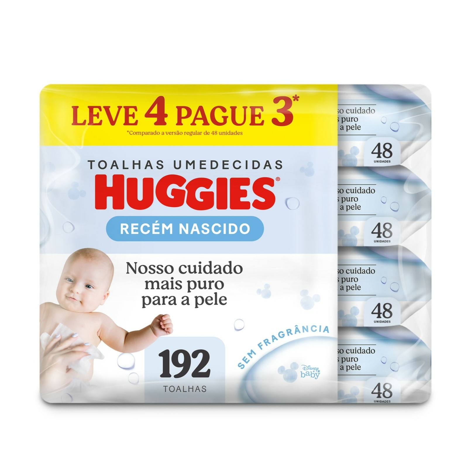 Kit Lenços Umedecidos Sem fragrância Huggies Recém Nascido 192 Toalhas