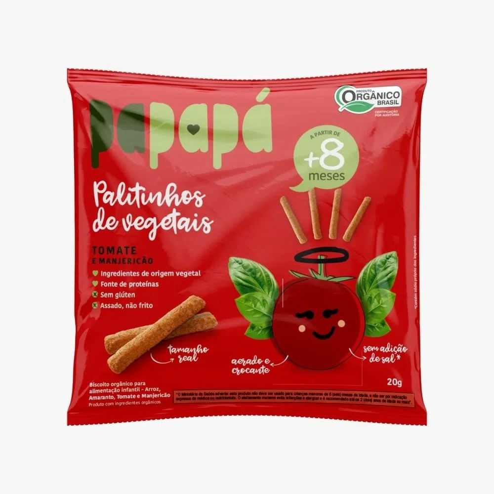 Palitinhos de Vegetais Infantis Papapá sabor Tomate & Manjericão 20g