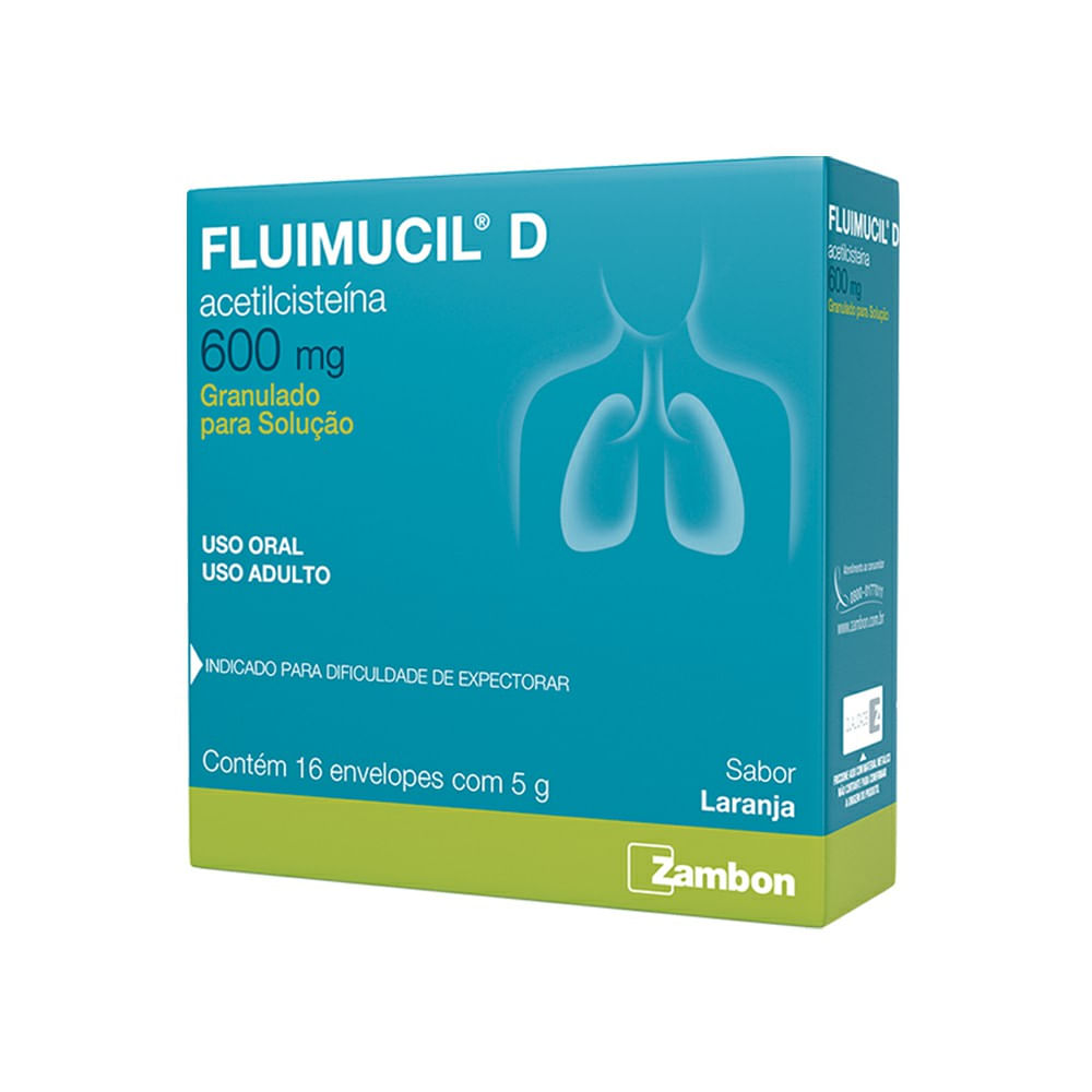 Fluimucil D 600mg Zambon Granulado Sabor Laranja para Solução Oral 16 envelopes 5g