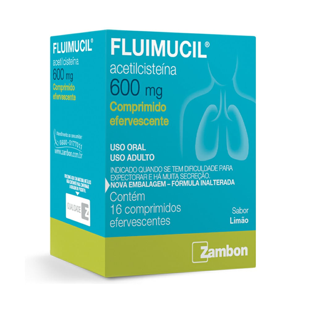 Fluimucil 600mg Zambon Sabor Limão 16 Comprimidos Efervescentes