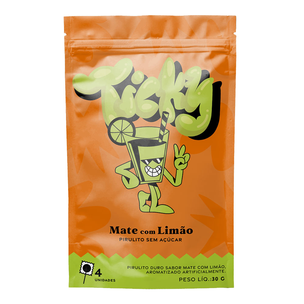 Pirulito Zero Açúcar Ticky Sabor Mate com Limão 4 unidades