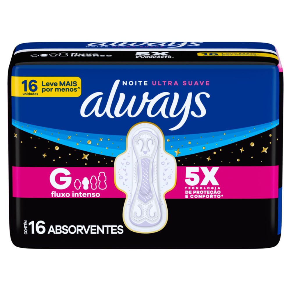 Absorvente Always Noturno Suave Com Abas G 16 Unidades