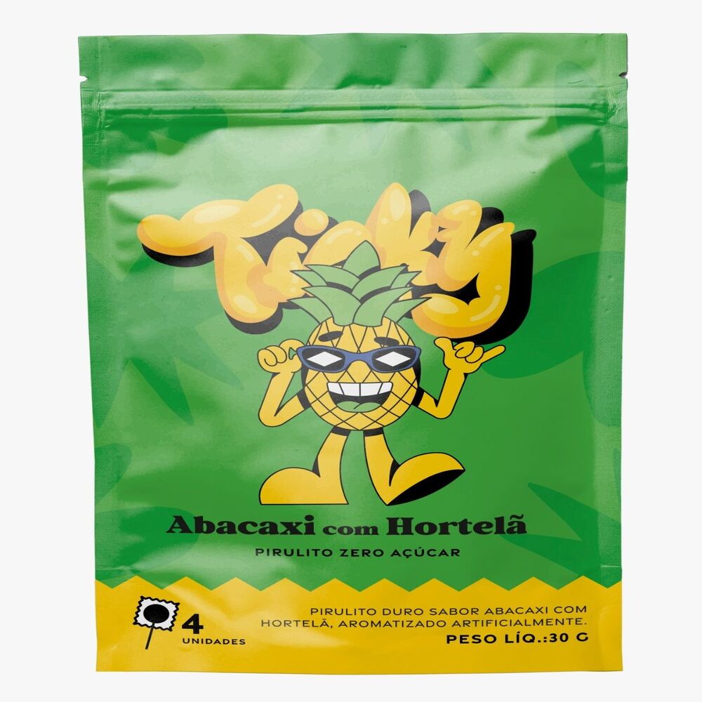Pirulito Zero Açúcar Ticky Sabor Abacaxi com Hortelã 4 unidades