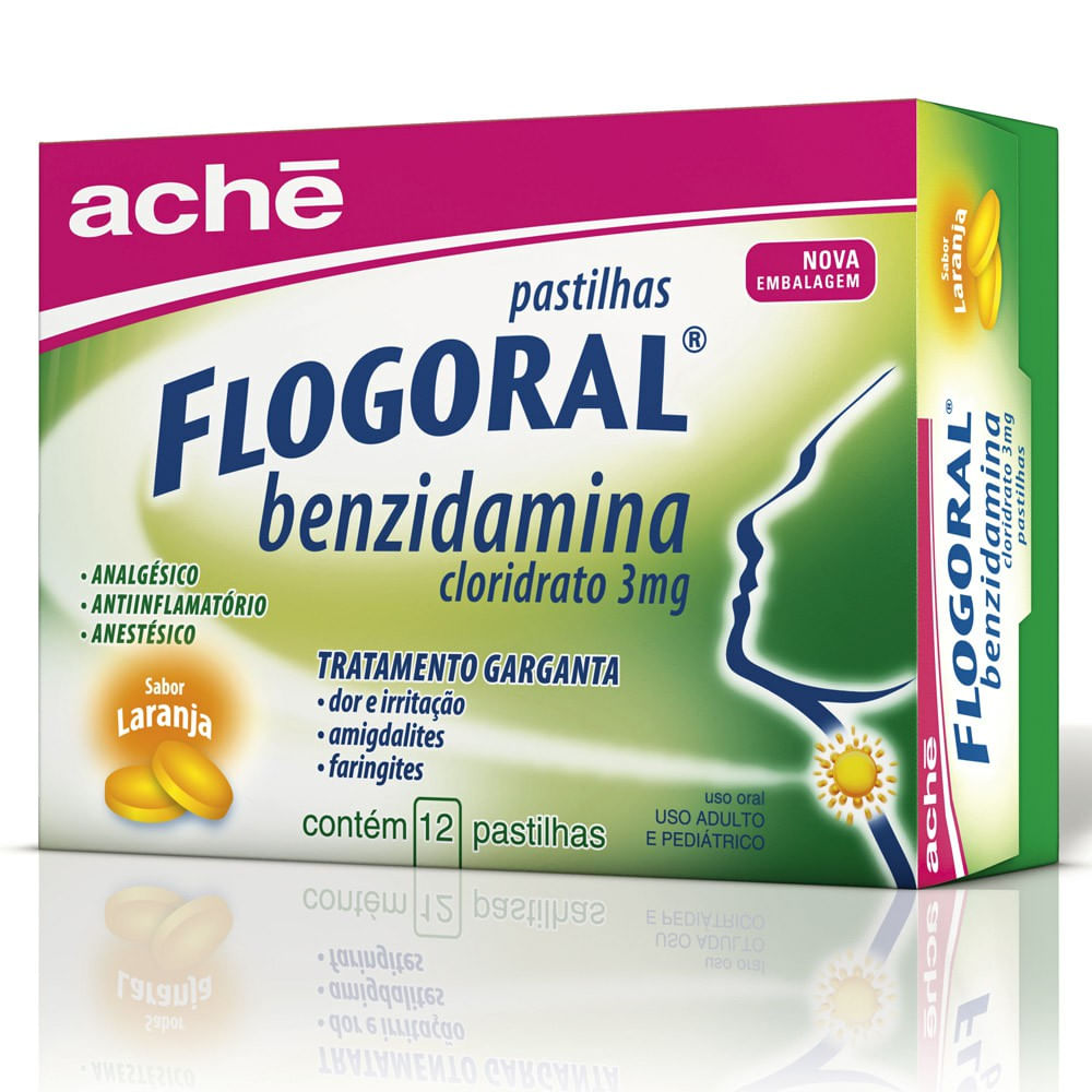 Pastilhas Flogoral Sabor Laranja Ach&eacute; 12 Pastilhas