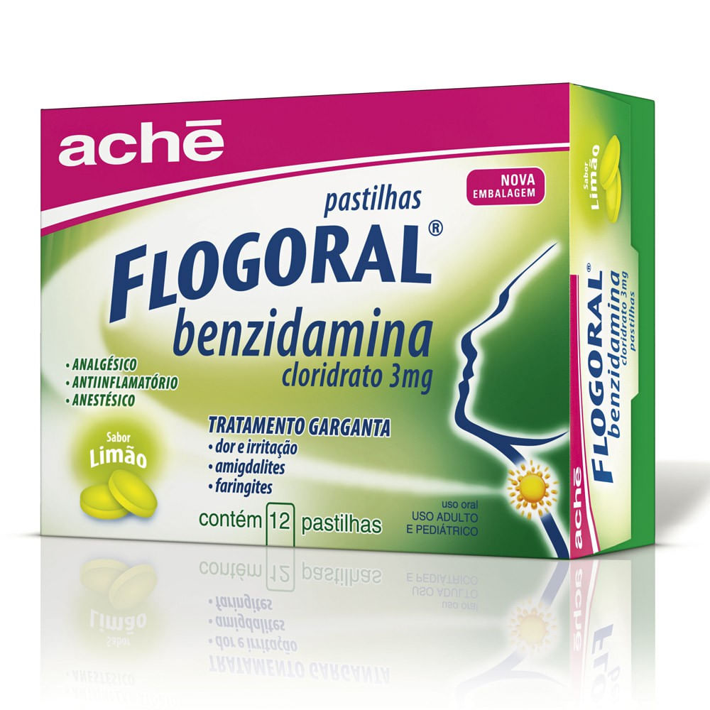 Pastilhas Flogoral Sabor Lim&atilde;o Ach&eacute; 12 Pastilhas