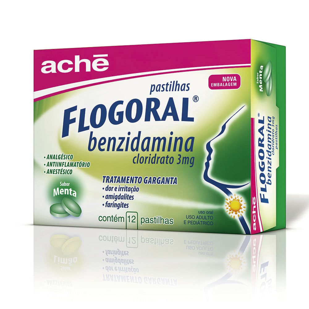 Flogoral Menta Ach&eacute; 12 Pastilhas