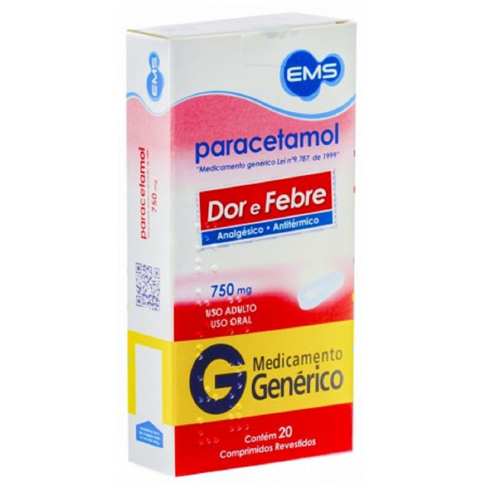 Paracetamol 750mg Com 20 Comprimidos - Ems - Gen&eacute;rico