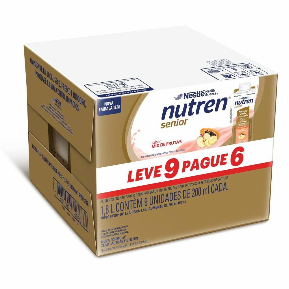 Complemento Alimentar Nutren Senior Mix de Frutas Zero Lactose 200ml 9 unidades