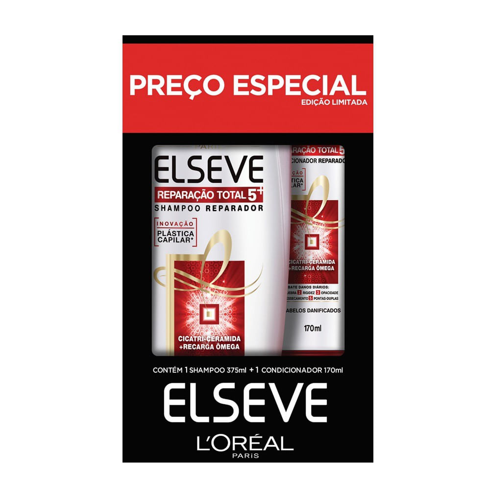 Kit Elseve Shampoo Reparação Total 5 375ml + Condicionador Reparação Total 5 170ml
