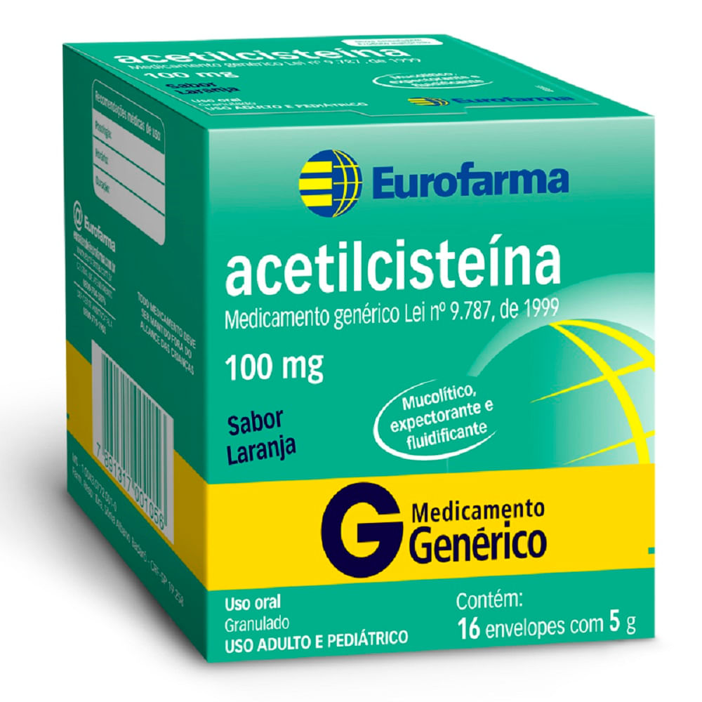 Acetilciste&iacute;na 100mg Eurofarma 16 Envelopes