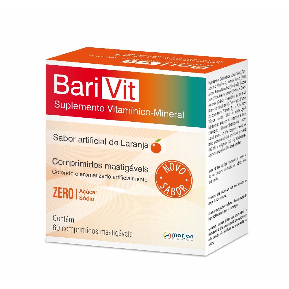 Suplemento Vitam&iacute;nico-mineral Barivit Sabor Laranja Marjan 60 Comprimidos Mastig&aacute;veis
