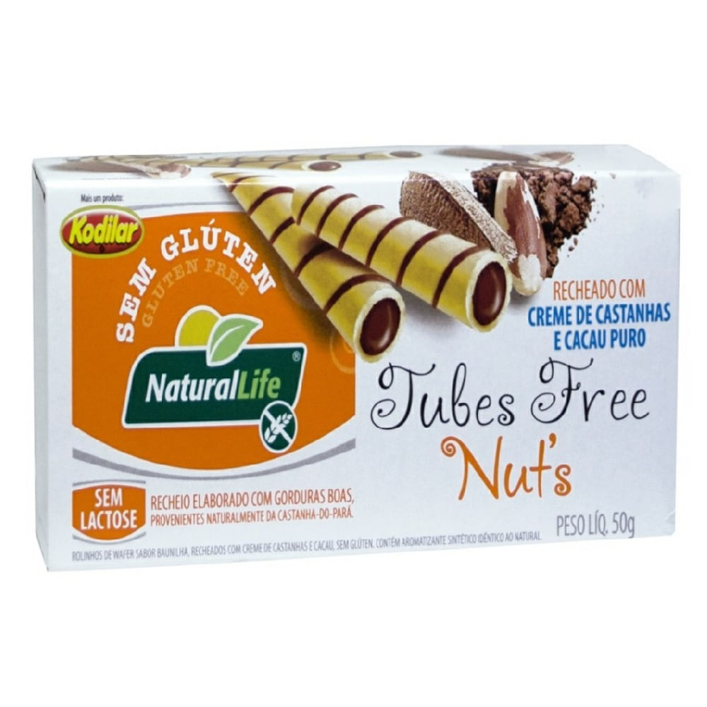 Biscoito Natural Life Tubes Free Nuts Sem Glúten Castanha/ Cacau Puro