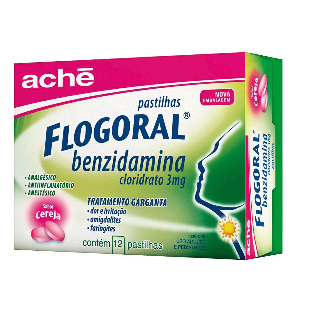 Pastilhas Flogoral Sabor Cereja Ach&eacute; 12 Pastilhas