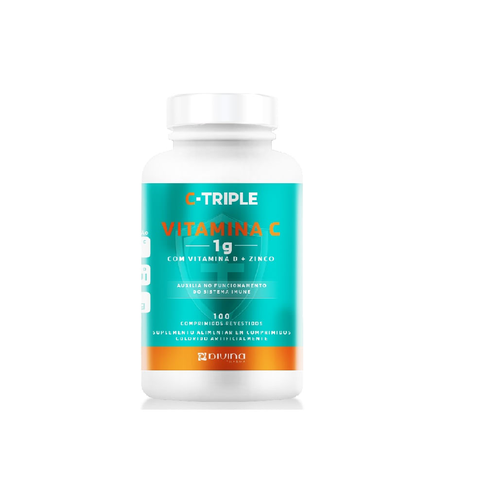 Suplemento Vitam&iacute;nico C-Triple Vitamina C 1g + Zinco 10mg + Vitamina D 400UI 100 Comprimidos
