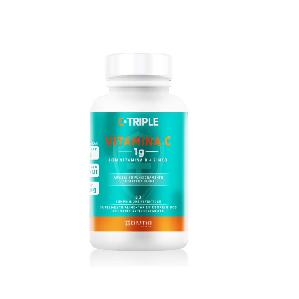 Suplemento Vitam&iacute;nico C-Triple Vitamina C 1g + Zinco 10mg + Vitamina D 400UI 30 Comprimidos