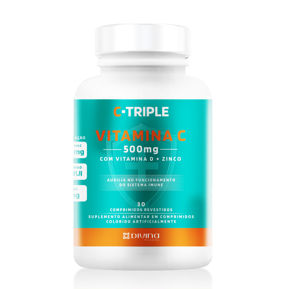 Suplemento Vitam&iacute;nico C-Triple Vitamina C 500g + Zinco 5mg + Vitamina D 200UI 30 Comprimidos