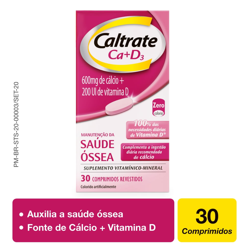 Suplemento de C&aacute;lcio e Vitamina D Caltrate 600 + D200UI 30 comprimidos