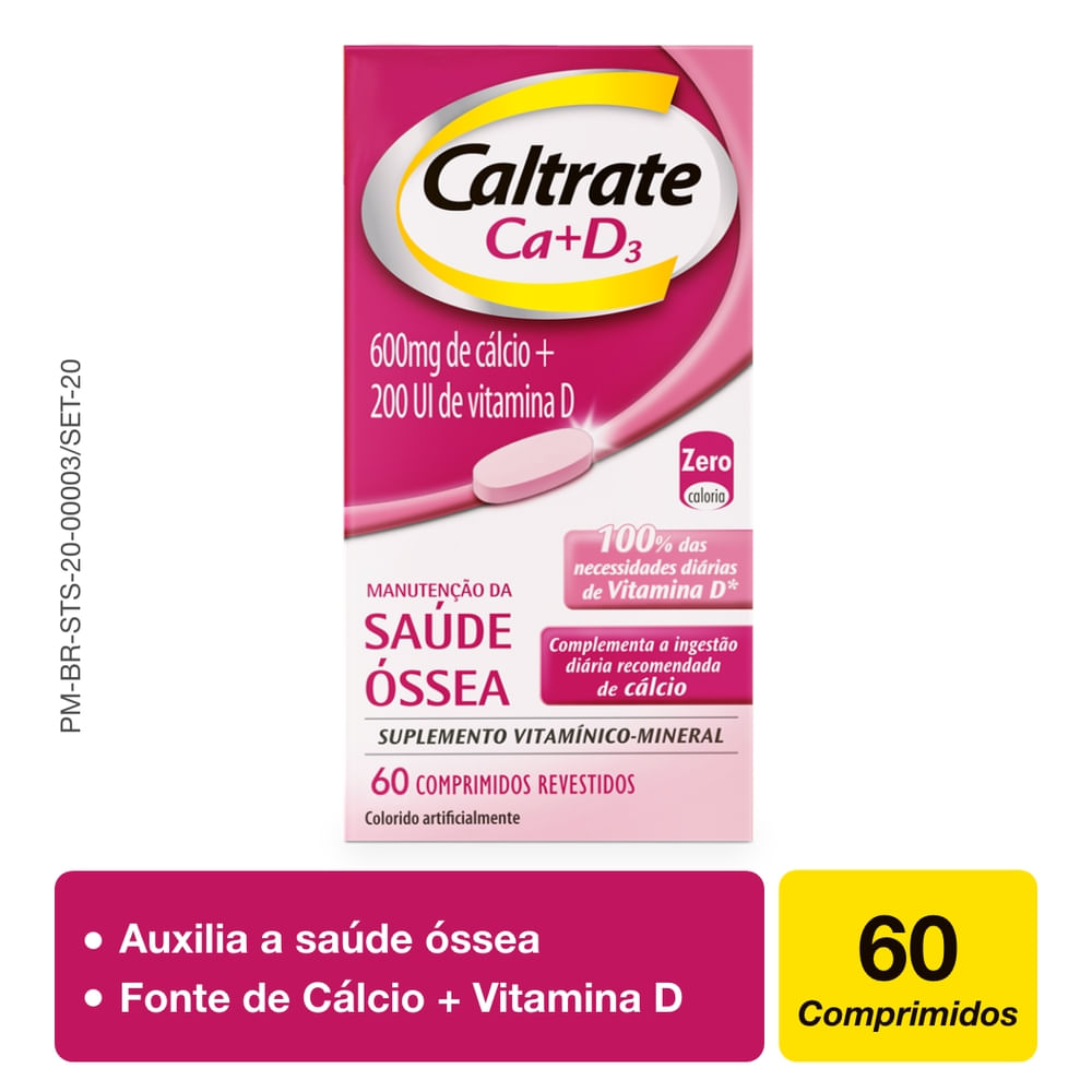 Suplemento C&aacute;lcio e Vitamina D Caltrate 600 + D200UI 60 comprimidos