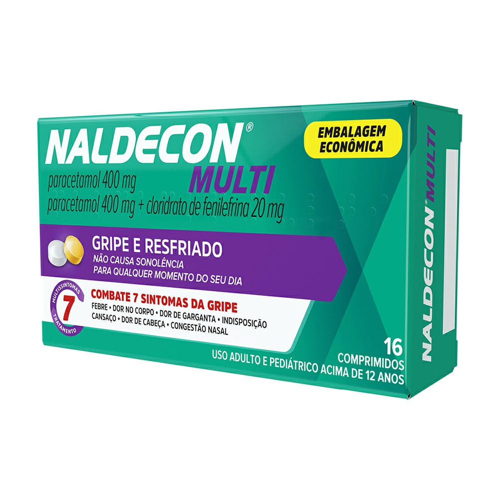 Antigripal Naldecon Multi Paracetamol 800mg + Cloridrato Fenilefrina 20mg Caixa 16 Comprimidos