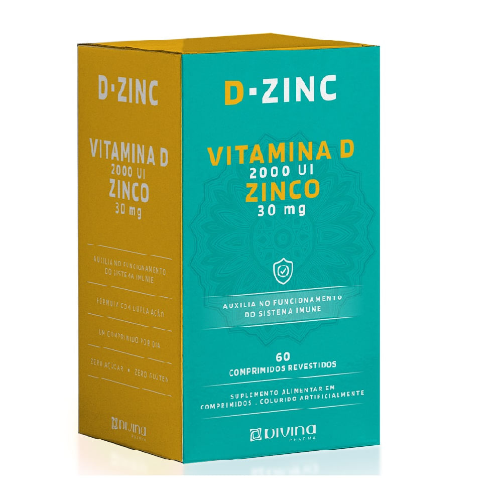 Suplemento Vitam&iacute;nico D-Zinc Vitamina D 2.000UI + Zinco 30mg 60 Comprimidos