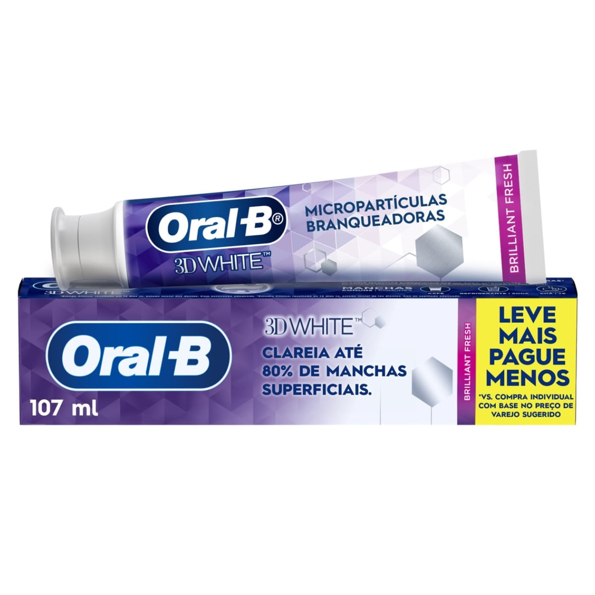 Creme Dental Oral-B 3D White Brilliant Fresh Micropartículas Clareadoras 107ml
